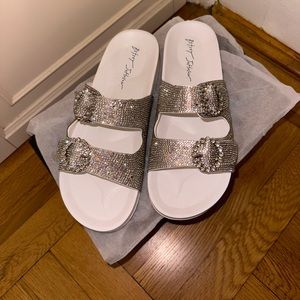 Betsy Johnson Trudy Rhinestone Sandals- White